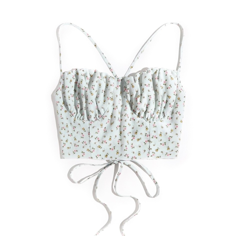 Ditsy Floral Ruched Bust Crop Tank Small